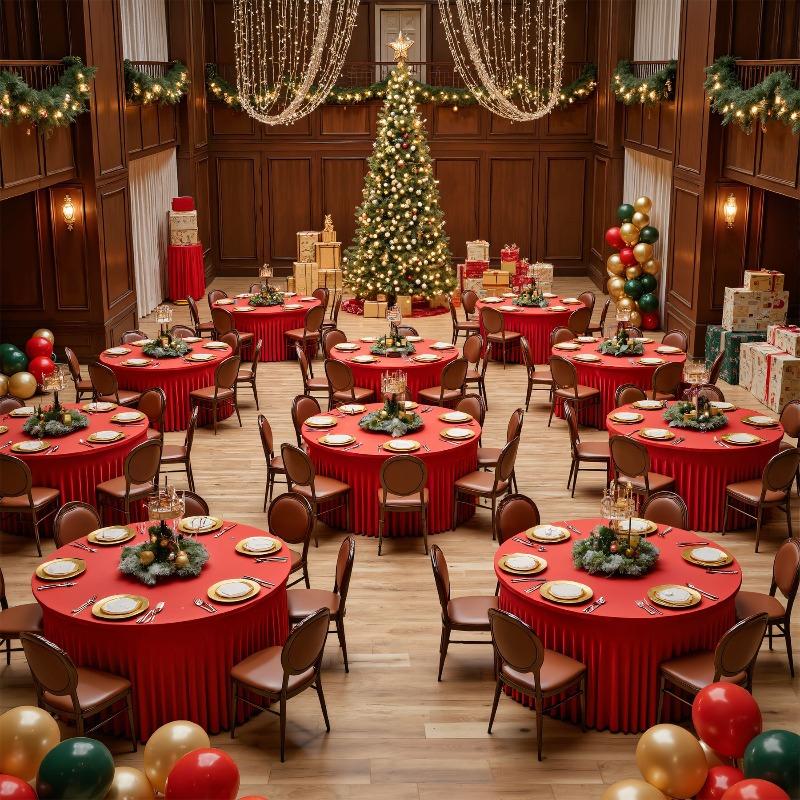 Red Christmas Round Tablecloth Wedding Banquet Birthday Party Tablecloth Holiday Atmosphere Decoration Desktop Props Table Set