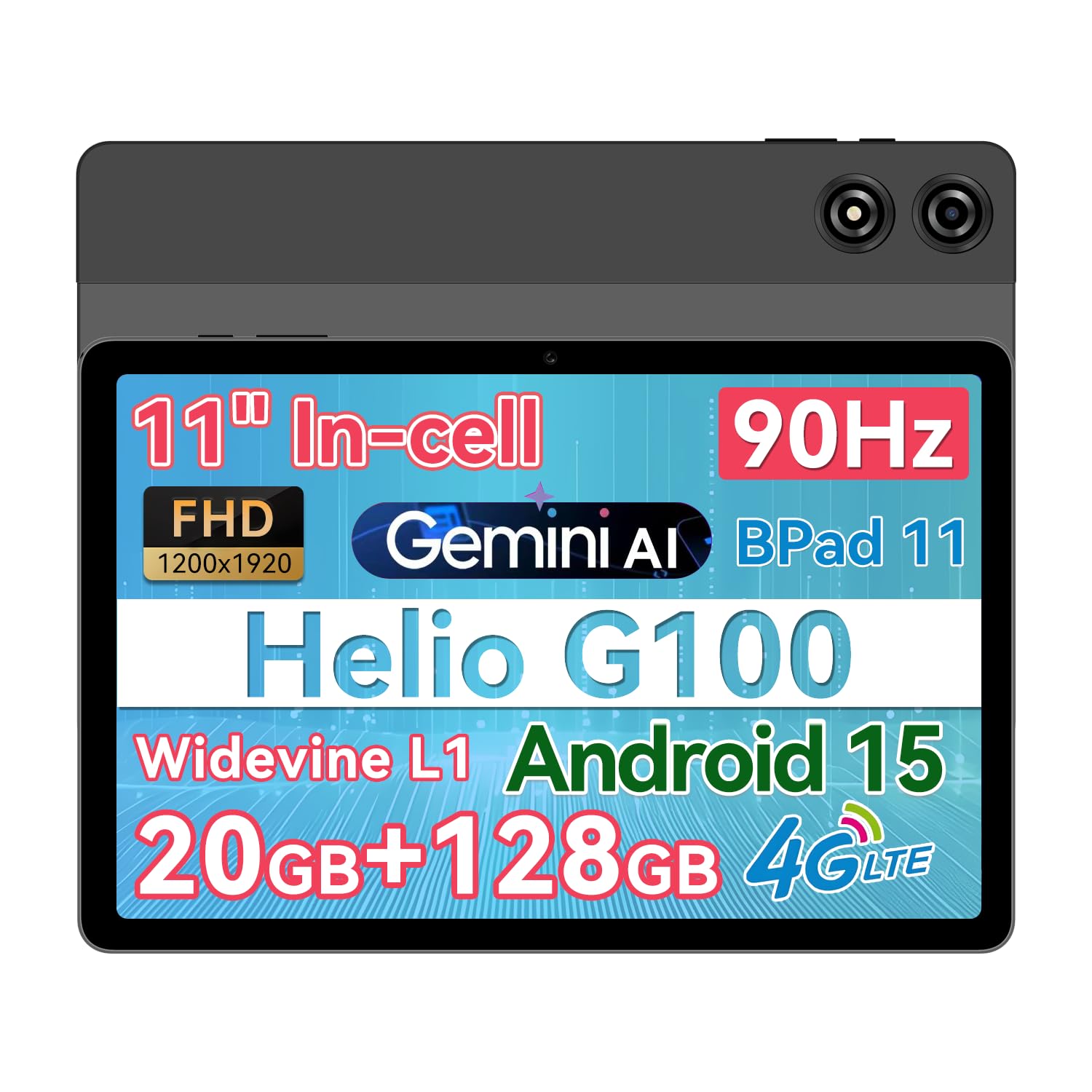 

BNCF Android 15 Bpad Helio 90 Гц FHD IPS 1920x1200 Widevine 4G Роз єм для навушників Планшет, 11-дюймовий, 11, G100, 8-ядерний, 20 ГБ+128 ГБ+Розширення 1 ТБ, 11 In-Cell сірий колір