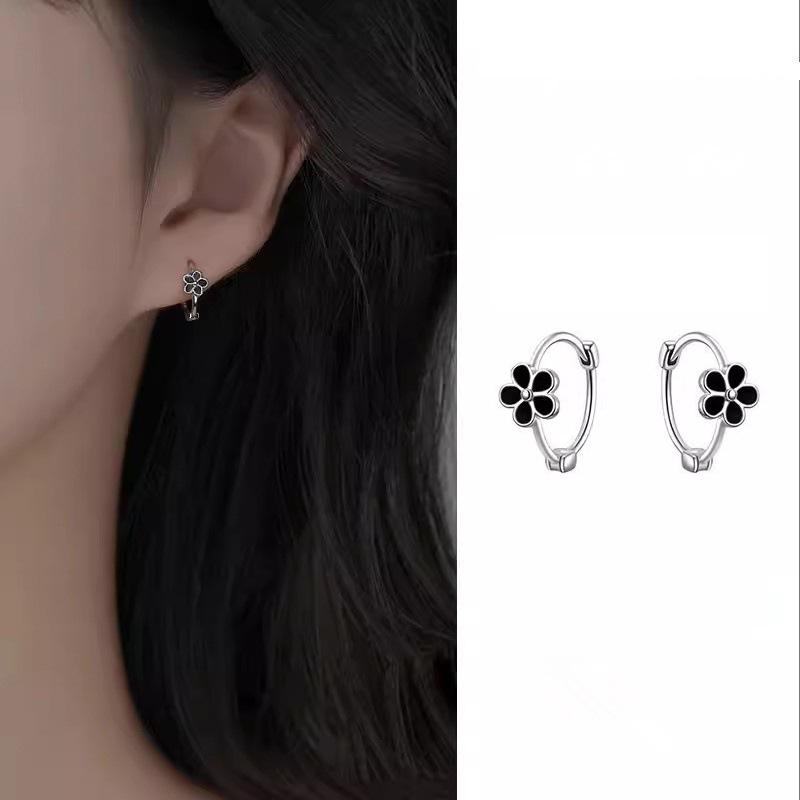 925 Silver Needle Flower Plant Mini Hoop Earrings For Women Classic Jewelry Light Accessories