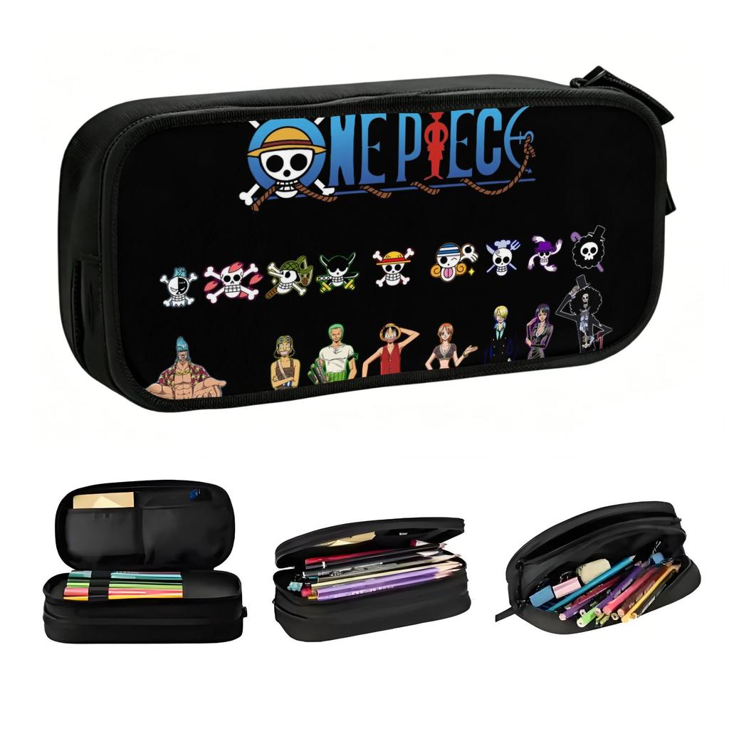 Kawaii One Pieces Pirates Skull Pencil Case for Boys Girls Large Capacity Japanese Manga Anime Pencil Bag School Supplies