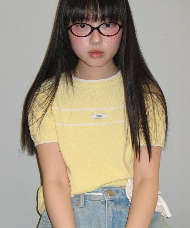 RONRON Minimal Point Short Sleeve Knit Soft Yellow