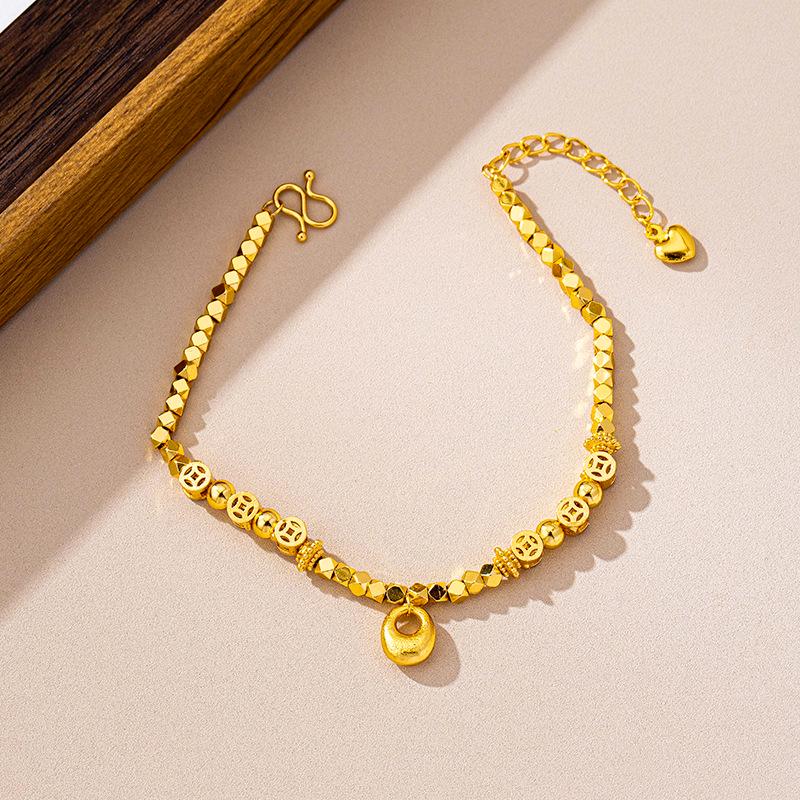 Vietnamese Retro Gold Nugget Coin Bracelet for Women - Long-Lasting, Trendy Disco Bead Design