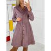 Robe Chemise en Velours Côtelé pour Femme Manches Longues Boutonnée Midi Maxi Automne Hiver