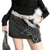 Y2K Plush Furry Splicing Belt Punk Star Rivet Belt Vintage Faux Fur Belts  Women Fashion