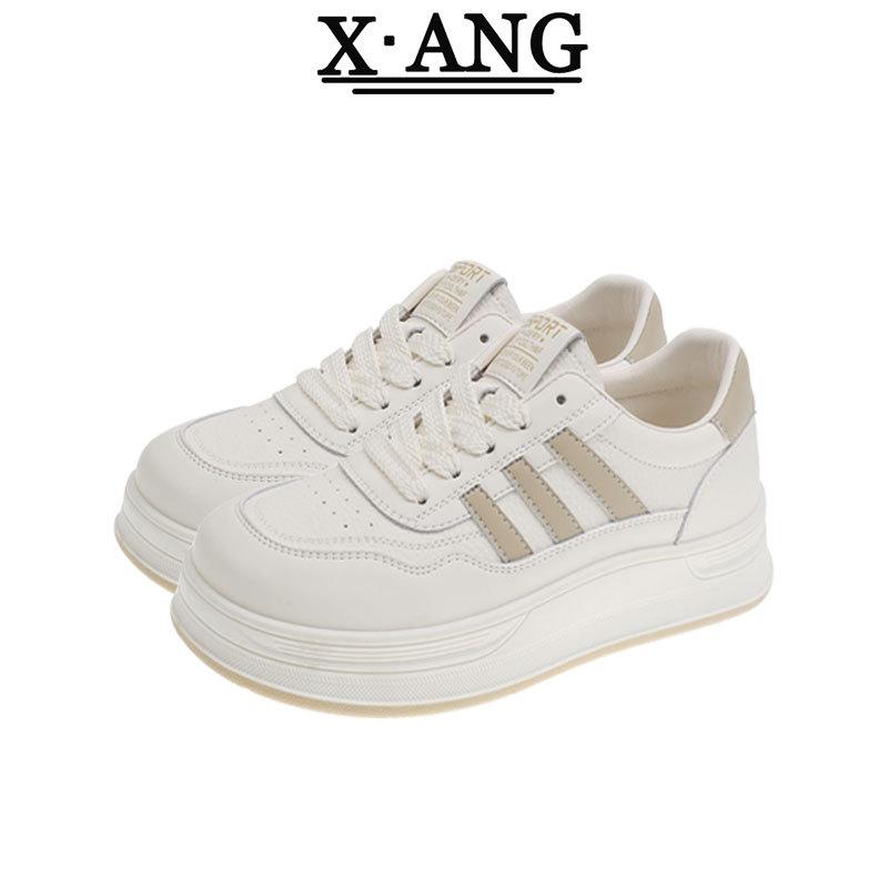 Leather platform white shoes 2025 spring new versatile soft sole not tired feet women's shoes casual sports shoes board shoes