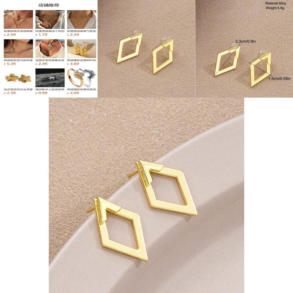 Elegante Geometrische Zweilagige Diamantförmige Ohrstecker für Damen in Gold und Silber
