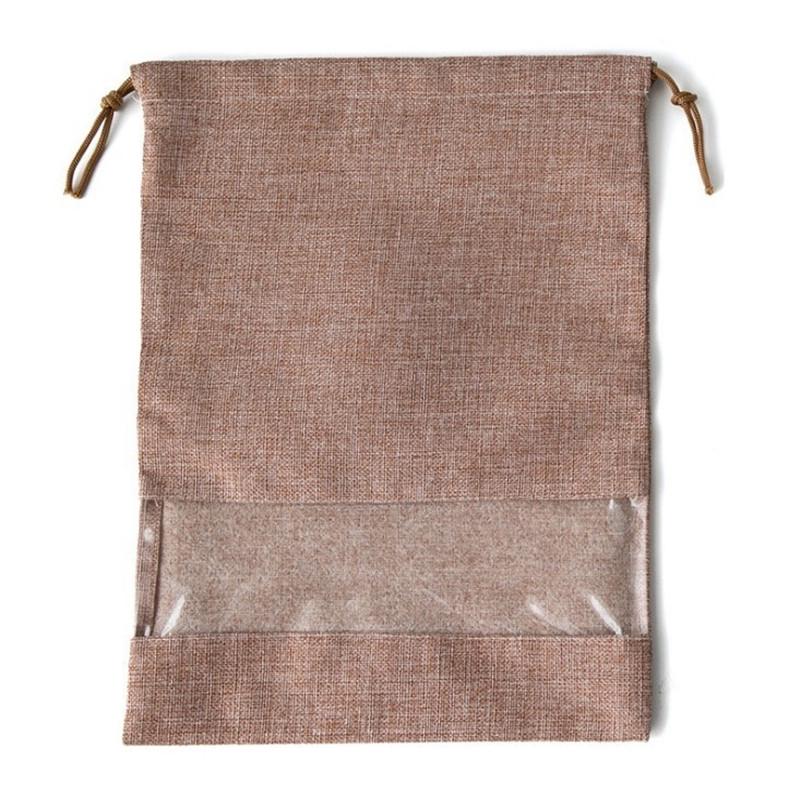 

2 моющиеся льняные сумки для обуви, сумки для хранения, дорожные сумки, портативные сумки на шнурке S кофейный