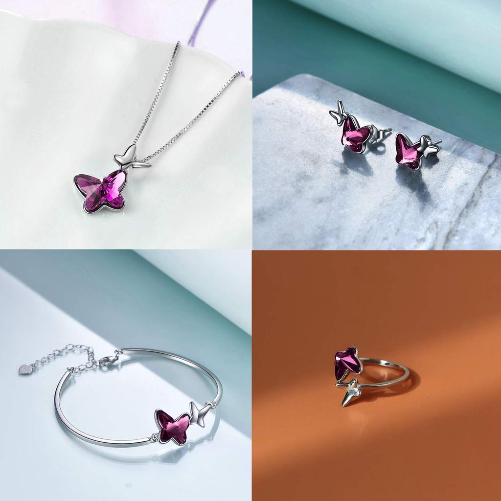 AOBOCO Sterling Silver Chase Butterfly Pendant Necklace with Austrian Crystal Decoration - A Wonderful Anniversary or Birthday Butterfly Jewelry Gift