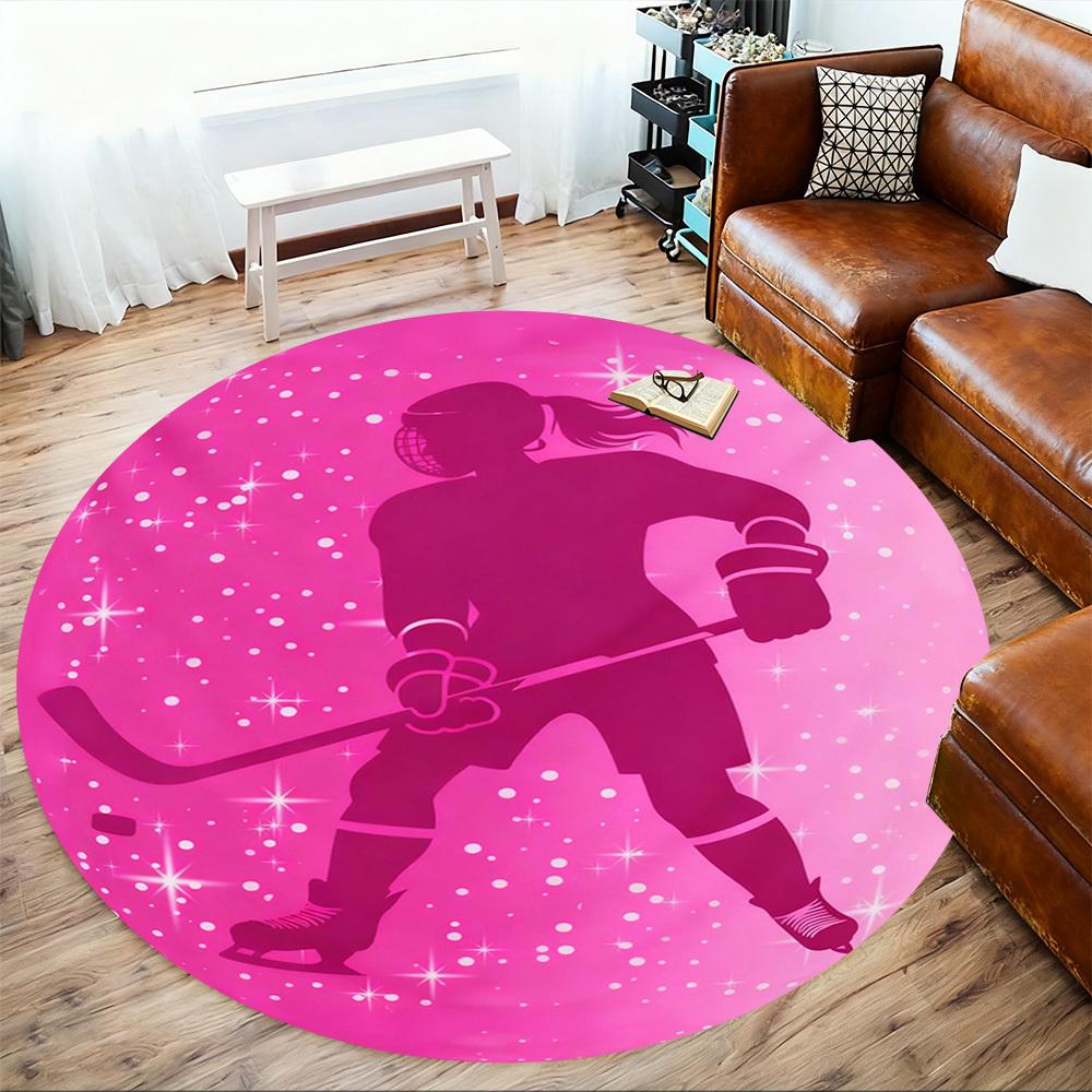 1PC Hockey Player Round Chair mat Area Rug - Non-Slip, Floor Mat for Office, Bedroom, and Indoor Decor -Gift D1127236