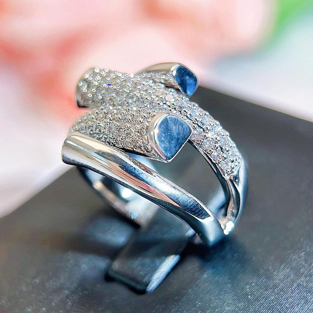 CMM Shiny Zircon European High-End Net Celebrity Fashion Opening Adjustable Ring Niche Design Personality Trend Jewelry