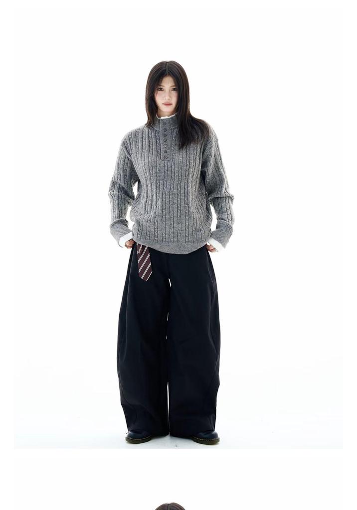 Unisex Loose-Fit Faux Two-Piece V-Neck Cable Knit Sweater - Men's Casual Long Sleeve Pullover