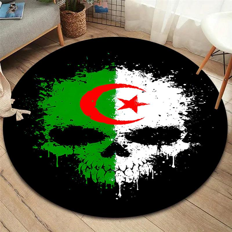 Algeria Flag Round Area Rug,Carpet Rug for Living Room Bedroom Sofa Playroom Decor,Non-slip Floor Mat