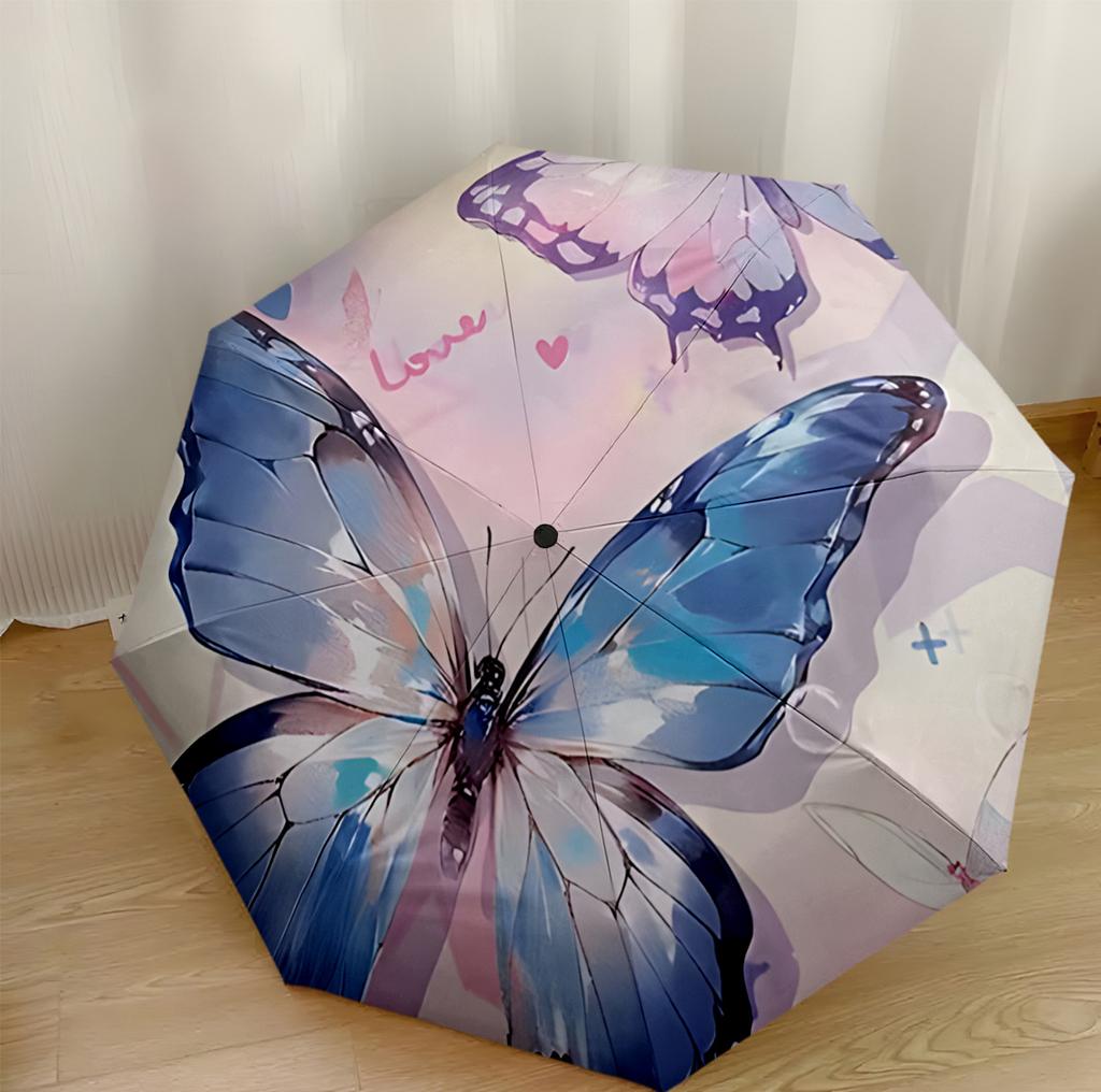Purple Butterfly Garden Compact Travel Automatic Umbrella Compact 8-Rib Design Durable Plastic & Iron for Outdoor Daily Use Fashion Lovers
