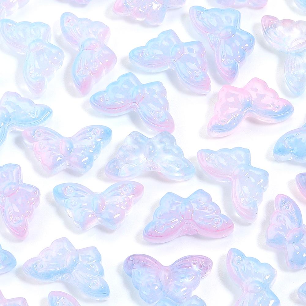 50pcs Butterfly Glass Beads 15x8mm Colorful Lampwork Loose Beads For Jewelry Making DIY Bracelets Necklace Keychain Accessories