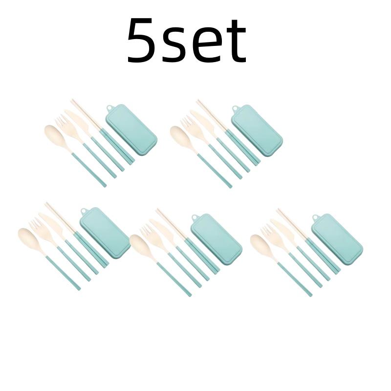 4Pcs Wheat Straw Dinnerware Set Portable Tableware Knife Fork Spoon Chopsticks Set Travel Cutlery Eco-Friendly Utensil Box
