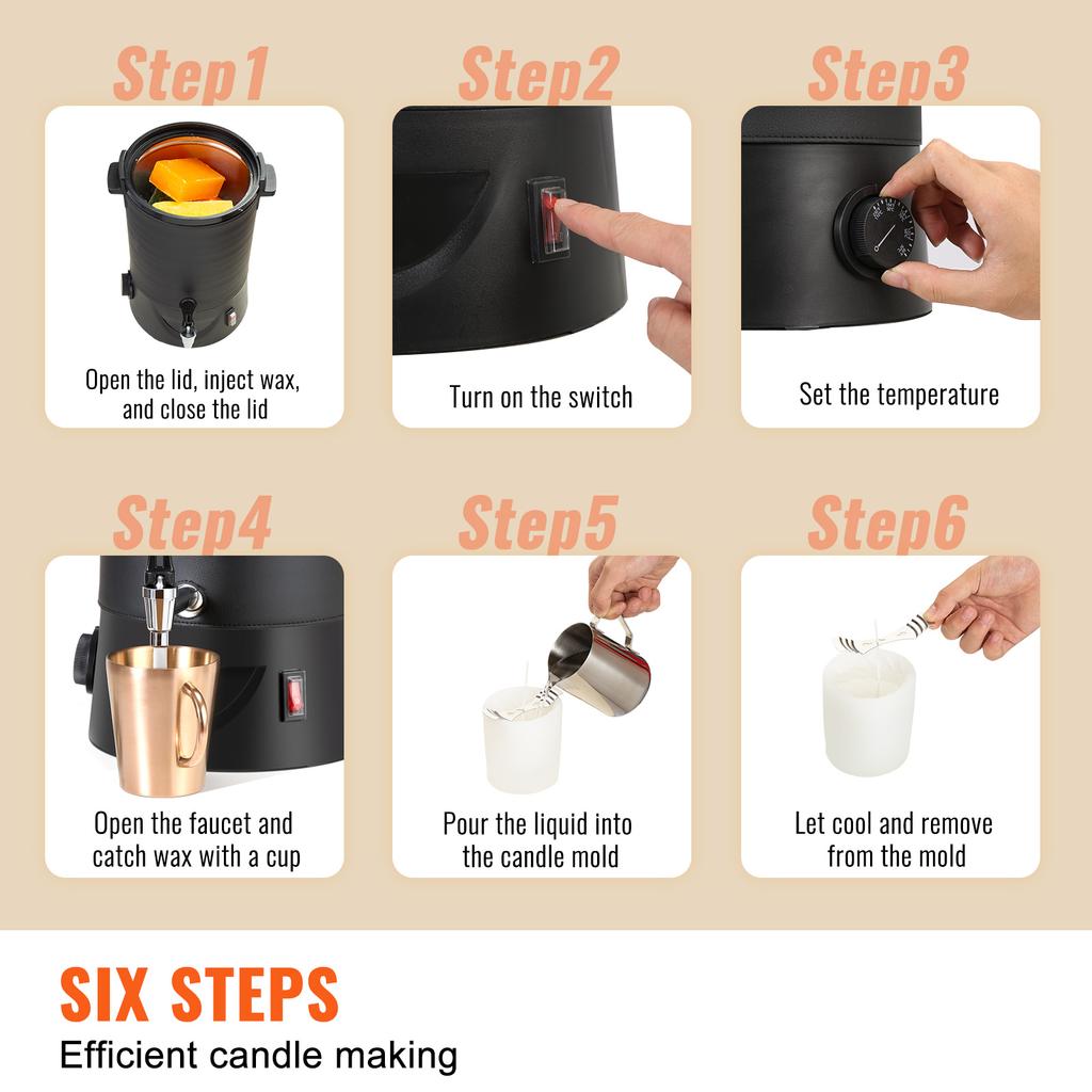 SucceBuy 6.5L 10L Wax Melter for Candle Making Large Electric Wax Melting Pot Easy Pour Spout 9-Level Temperature Control