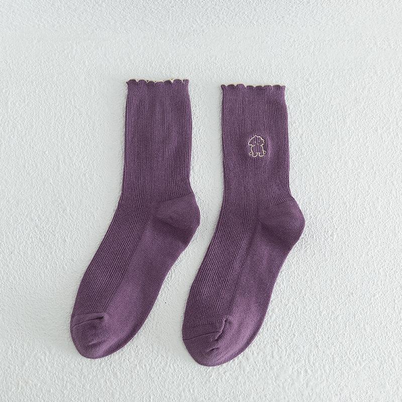 Female Spring and Autumn New Cartoon Dog Embroidery Pulled A College Style Cotton Socks