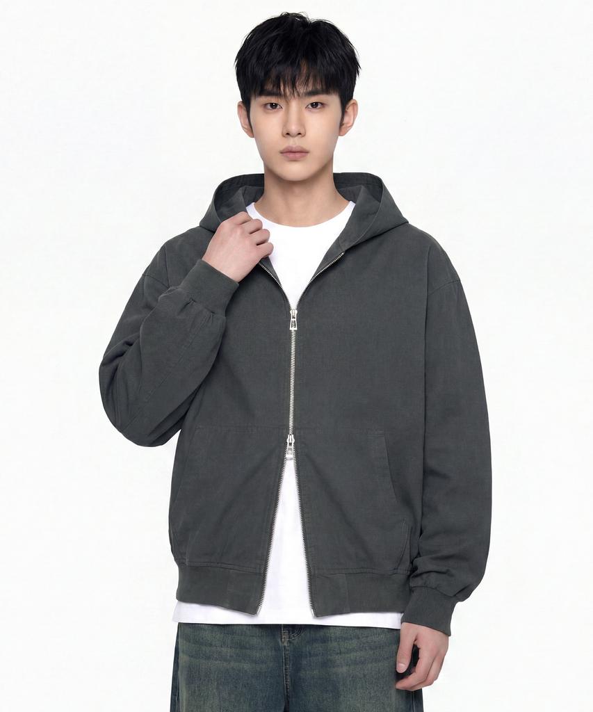 Agod Bio-Washed Ripstop Hooded Jacket [Charcoal]