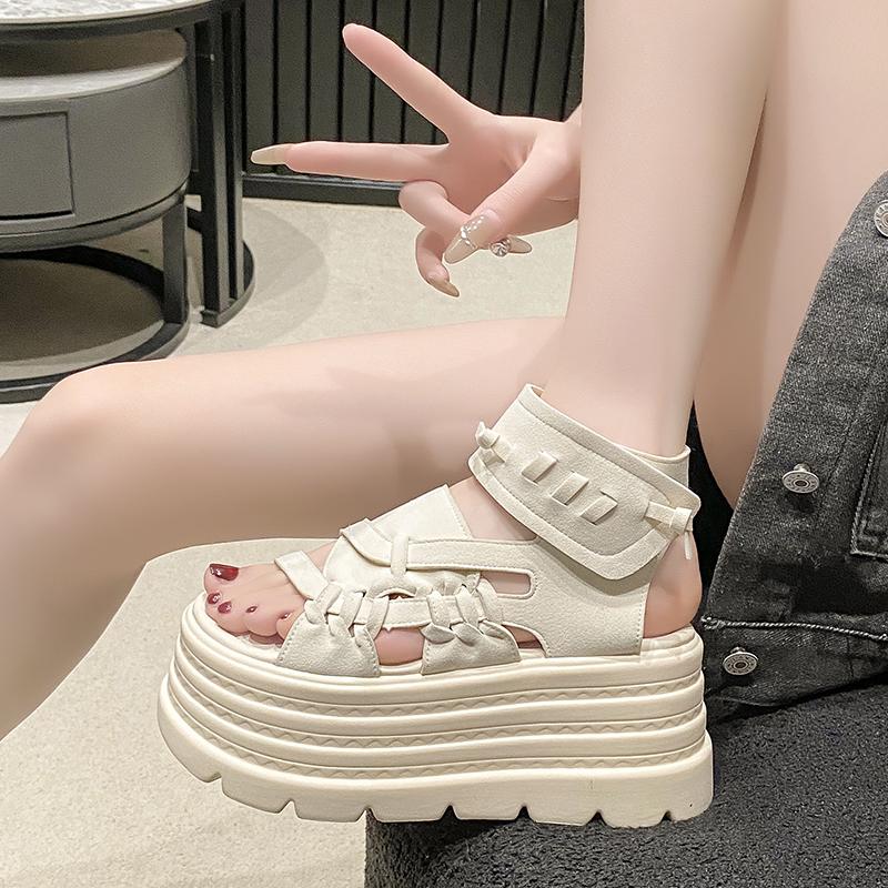 Fashion 2025 Designers Women Summer Leather Sandals Open Toe 8CM Platform Wedge Sneakers Women Casual Shoes Beach Sandálias Das Mulheres