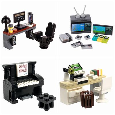 Città MOC Mobili Scrivania Gioco Computer Tavolo Scrivania Stampe Pianoforte Set Blocchi da Costruzione Giocattoli per Bambini Assemblare Mattoncini Pezzi