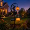 Seasonal Flower Bed Decor Halloween Solar Garden Stake Light, Witch Pumpkin Moon Lantern, Decorative Path Lights IP44 Waterproof Metal Outdoor