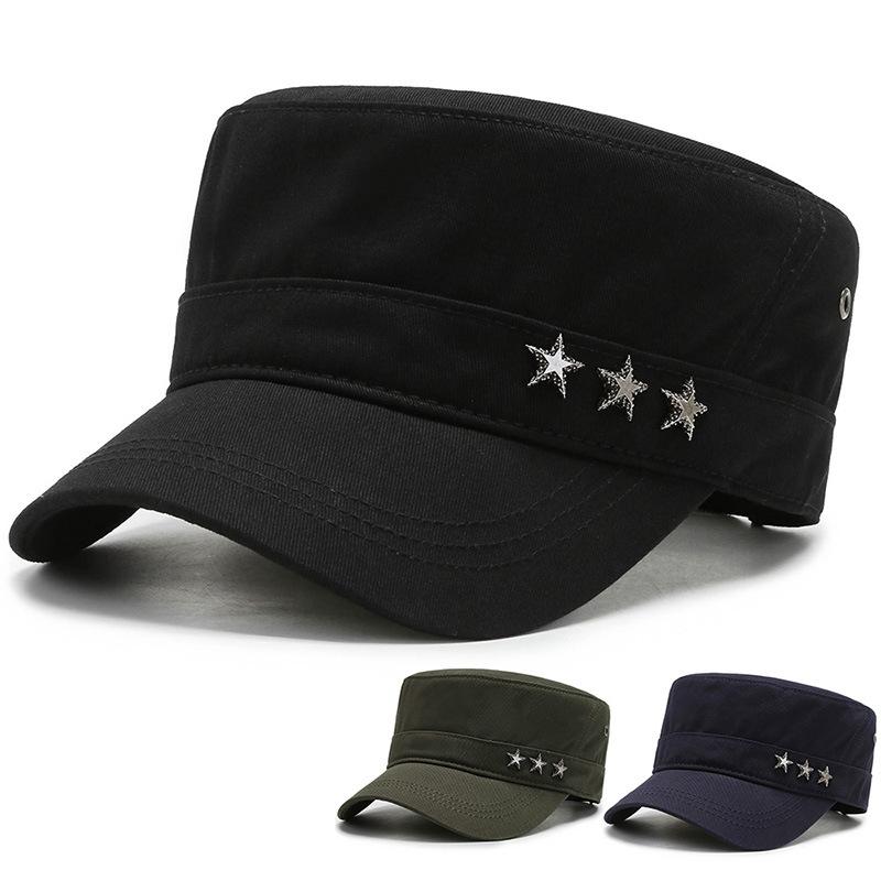 New men's spring and autumn cotton flat-top military hat five-star cap fishing hat outdoor hat