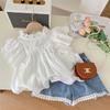 Adorable 2024 Summer New Girls Set Cute Lace Top And Trendy Korean Denim Shorts For Ages 3 To 8
