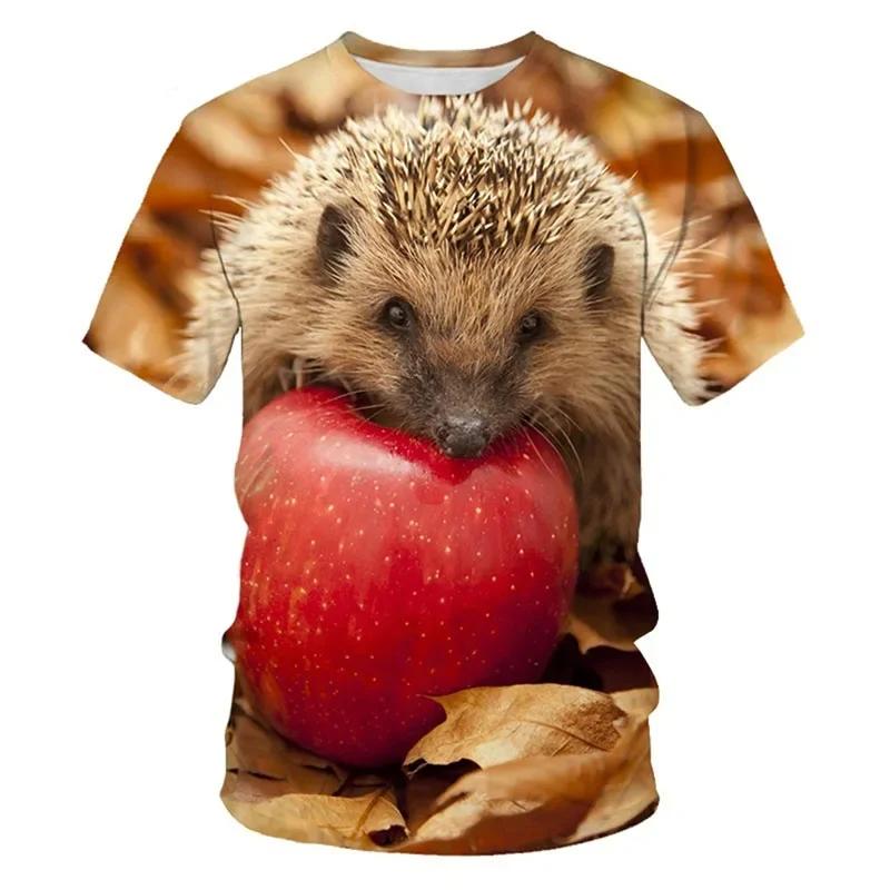 Funny Animal Hedgehog 3D Print T-Shirts Summer Oversized Harajuku Round Neck Short Sleeve Men's T-shirts