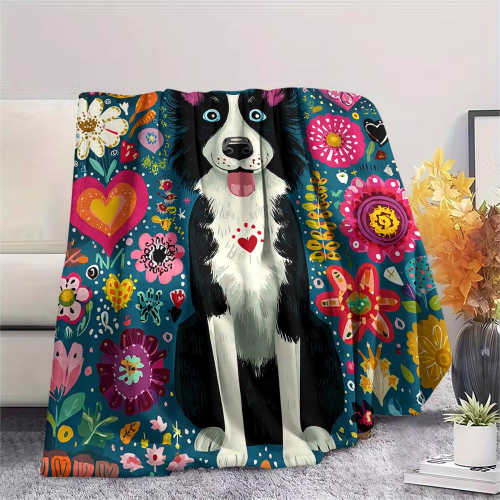 Border Collie Print Flannel Blanket, High quality Comfortable for All Seasons, Home Decor, Warmth and Comfort, Perfect for Christmas Gifts