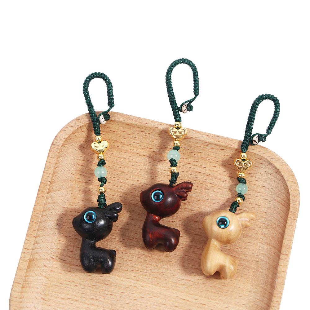 Rope Deer Car Key Chain Sandalwood Bag Pendant Mobile Phone Wood Key Chain Chinese Style Key Ring