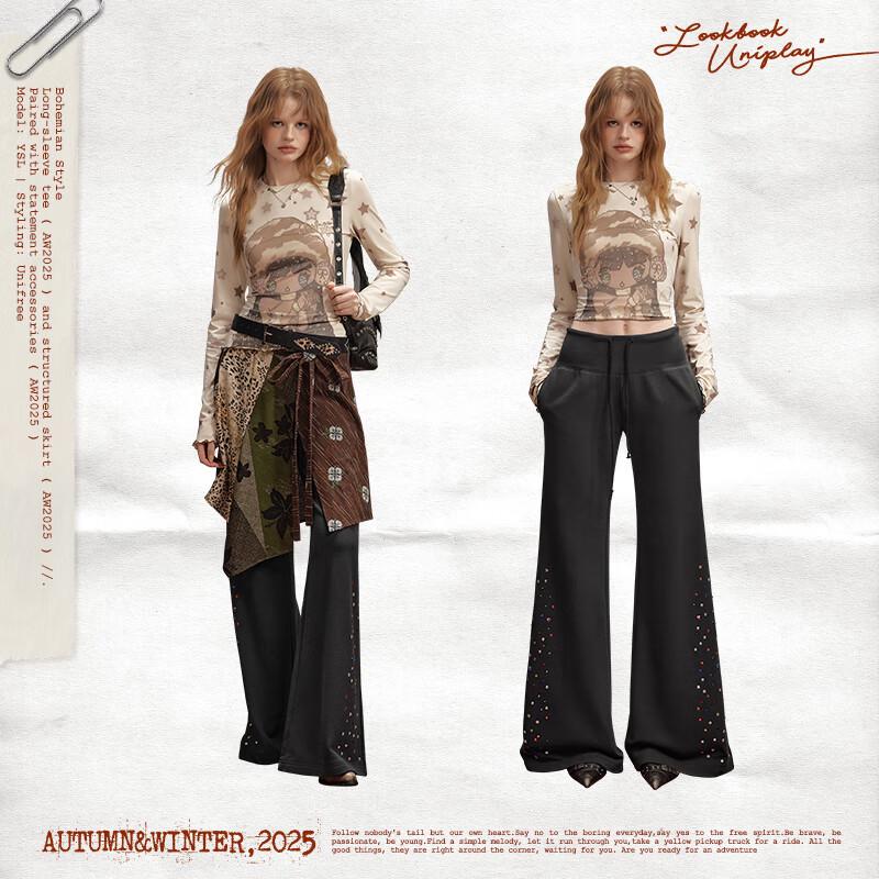 unifree Dámské volné tepláky s rozšířenými nohavicemi a kamínky