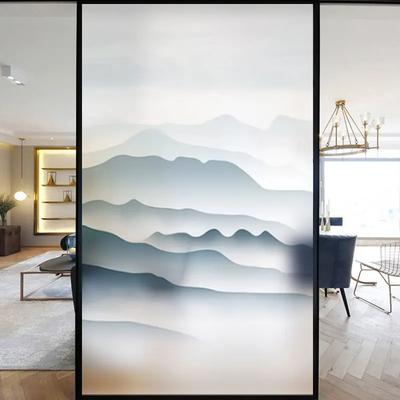 Static Cling Privacy Windows Film Decorative Chinese Landscape Painting Glass Window Stickers   Frosted Window Film 02