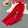 Autumn Winter Women Casual Striped Knitted Sweater Trouser Two Piece Set Full Sleeve Pullover Tops and Wide Leg Pant Tracksuit