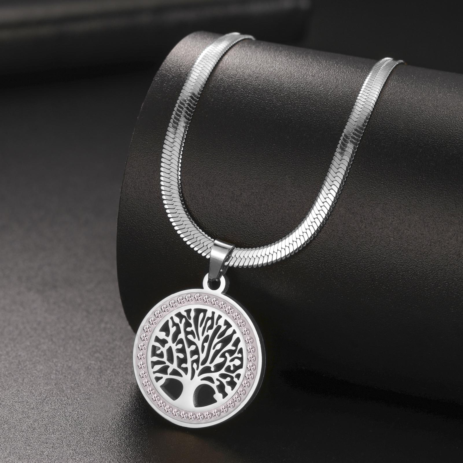 

LIKGREAT Stainless Steel Celtic Tree of Life Hollow Necklace Vintage Zircon Round Pendants Choker Amulet Jewelry Gift Women Men