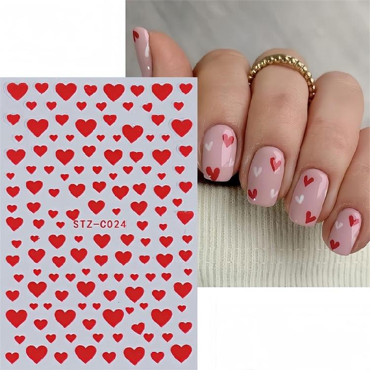 6 Sheets Valentines Day Nail Art Stickers Decals,Adhesive Red Heart Nail Stickers DIY Designs Nail Decorations for Women