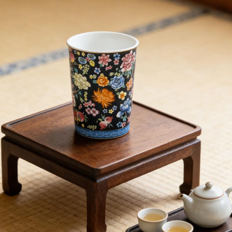 300ml Vintage Floral Pattern Chinese Tea Cup Ceramic Tiki Painted Cocktail Cups Personalized Cup Household Water Cup Gift Giving