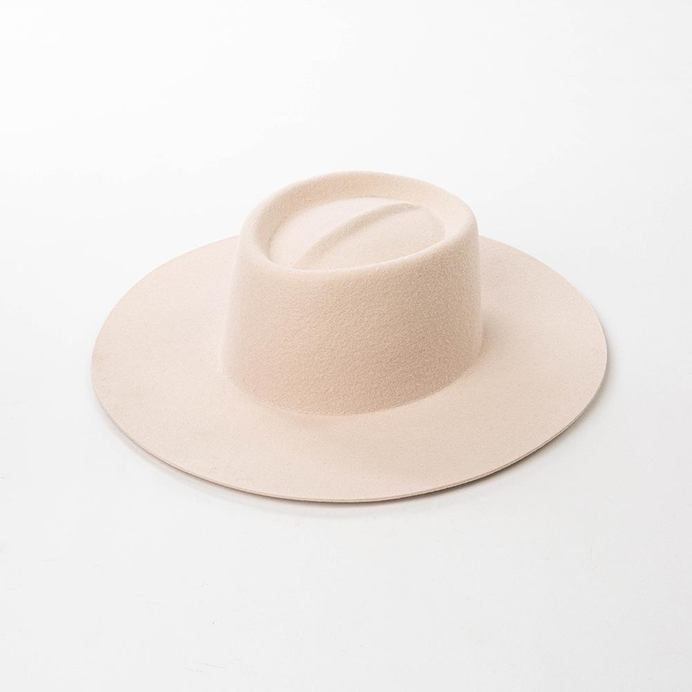 European and American Fashion Casual Crease Ring Top Big Brim Wool Top Hat British Warm Catwalk Felt Hat