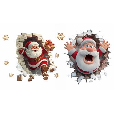 3D Christmas Santa Claus Wall Stickers Wall-Breaking Wall Decal Holiday Decor for Home and Living Spaces