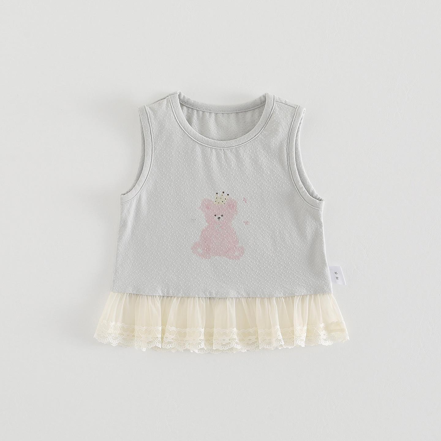 Korean Style Baby Girl Lace Trim Sleeveless Pants Set - Infant & Toddler Summer Clothing