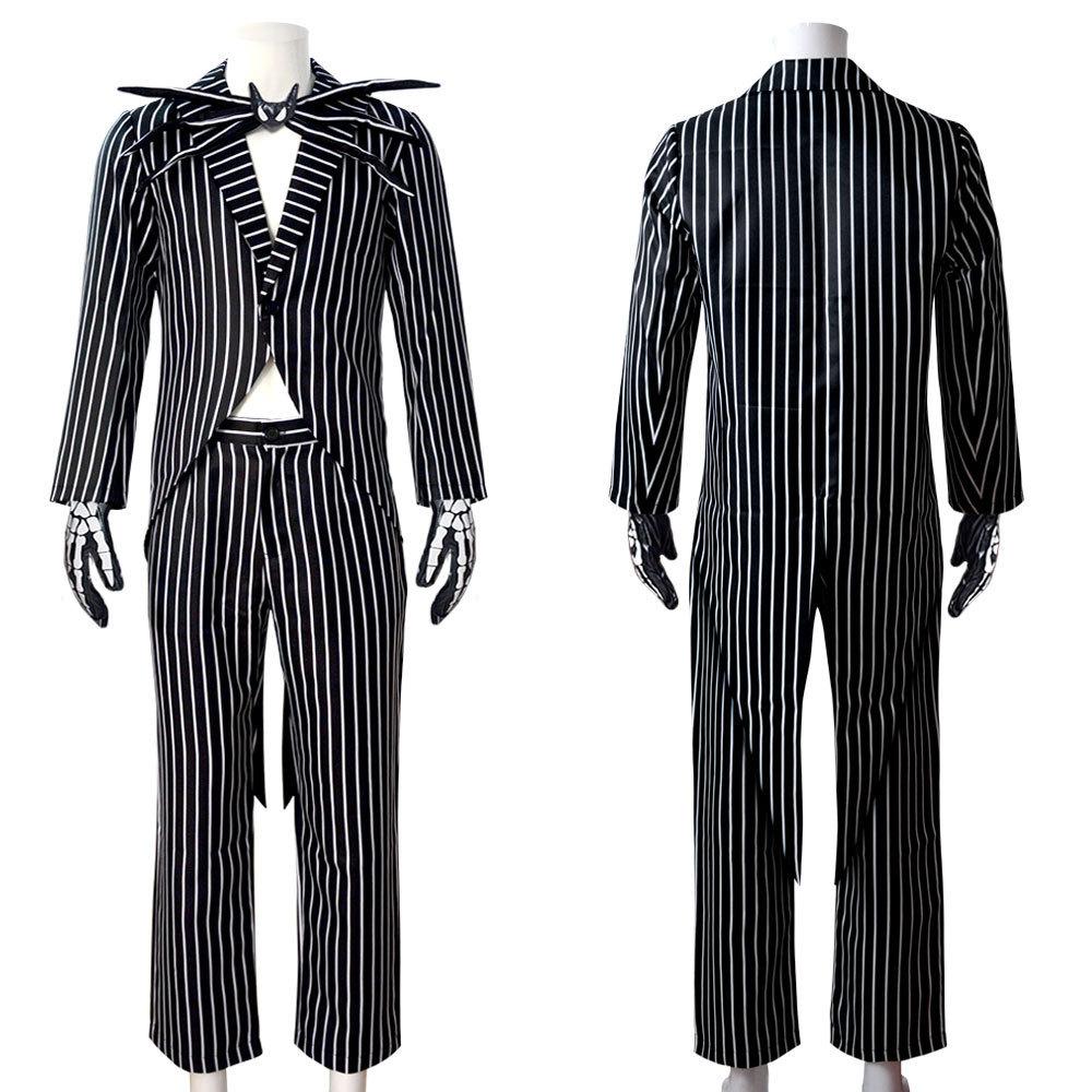 Set Costume di Halloween Jack Skeletron per Uomo, Outfit Cosplay Nightmare Before Christmas, Include Tuta, Guanti, Cravatta, Outfit per Festa di Natale