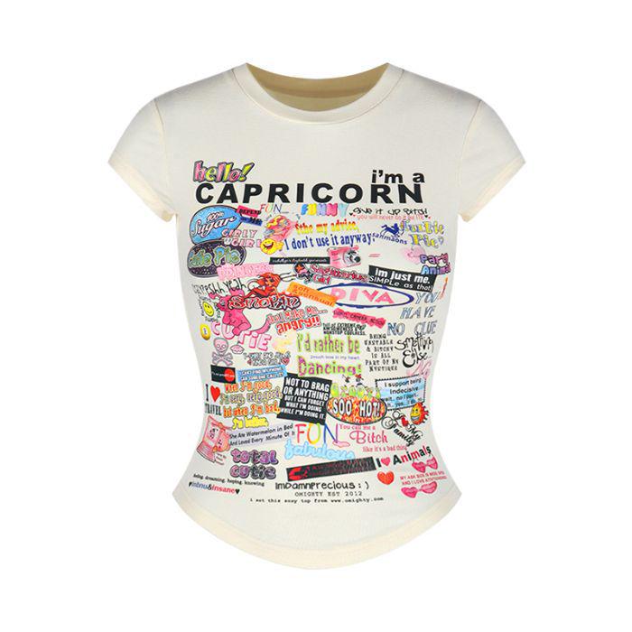 

Женская облегающая укороченная футболка с мультяшным принтом – Облегающий крой, короткий рукав, пикантный стиль Small абрикосовый