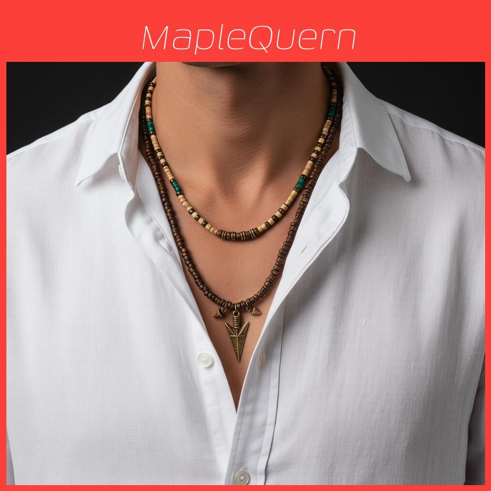 Boho Mens Layered Necklace With Handcrafted Coconut Shell Beads For Casual Style