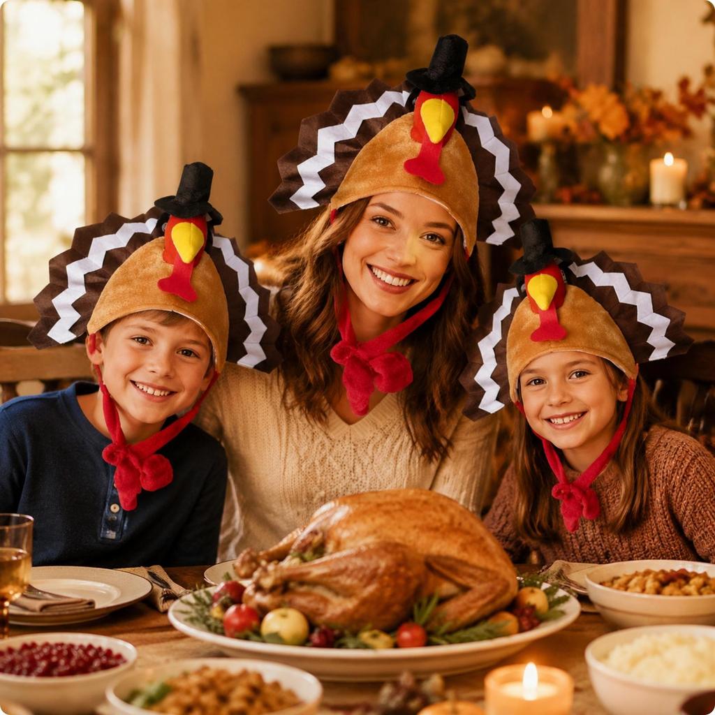 Turkey Face Hat with Tail Feather Panels Brimless Soft