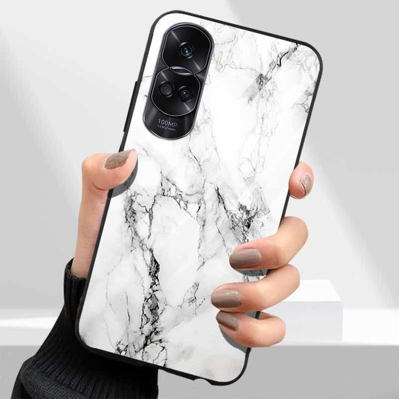 Tempered Glass Hard Cover For Honor 90 Lite 5G Case Lovely Marble Funda Coque For Honor 90 Pro Honor90 90Lite 90Pro Phone Shells