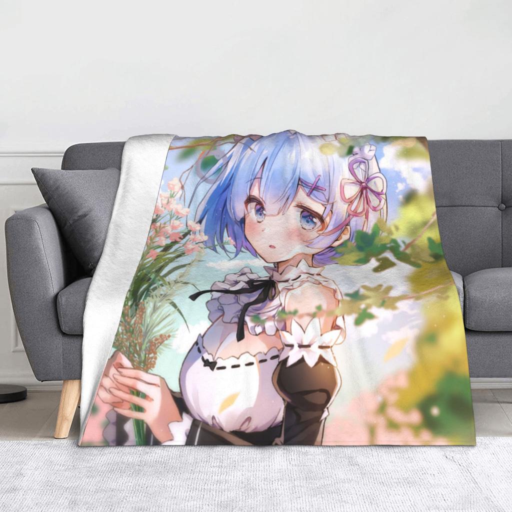 Rem Emilia Re:ZERO Flanell-Kuscheldecken Starten das Leben in Anderen Welten Anime-Decke für Sofa Couch Warmes Schlafzimmer Steppdecke
