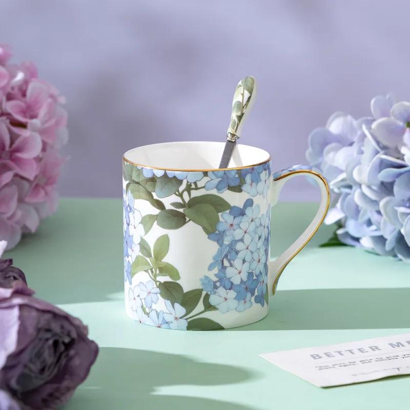 Purple Hydrangea Pattern Bone China Coffee