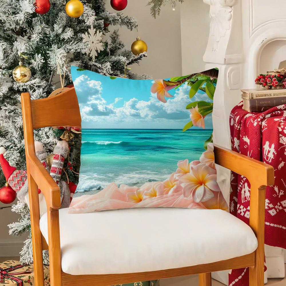 Ocean  Floral Fantasy Pillow Case Silky elegant Comfort Sofa Bed Invisible zipper