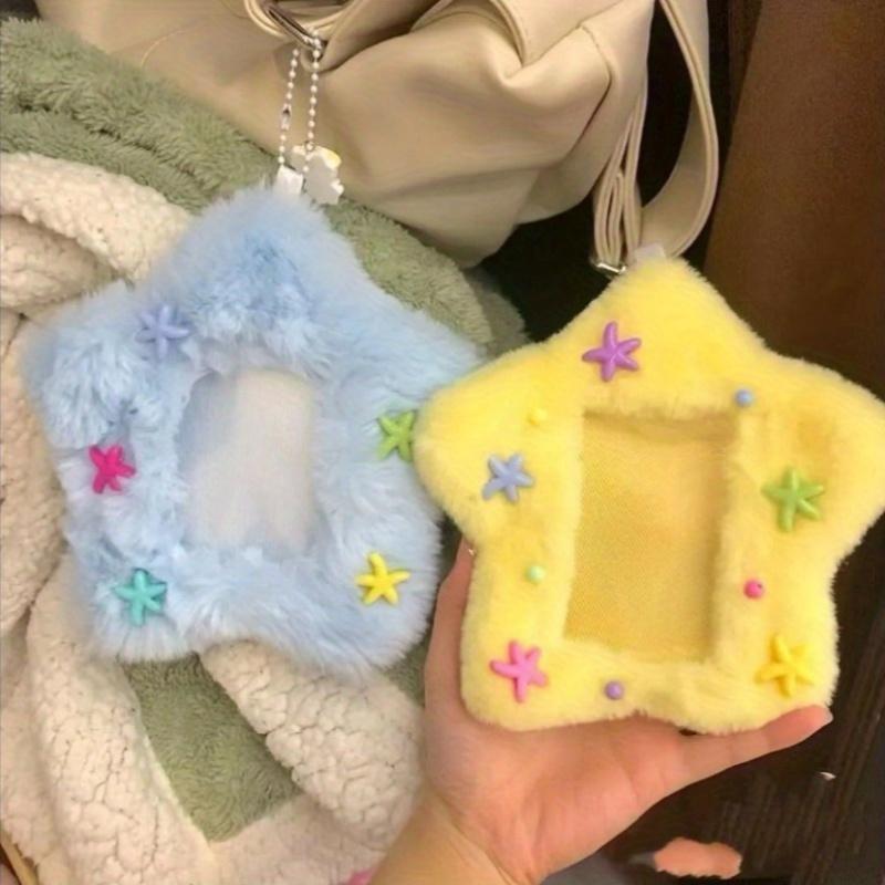 2pcs Star Plush Photo Clips, Random Star Colors, Cute Korean Style with Hanging Ring, Fluffy Design for Photos & Card Holders