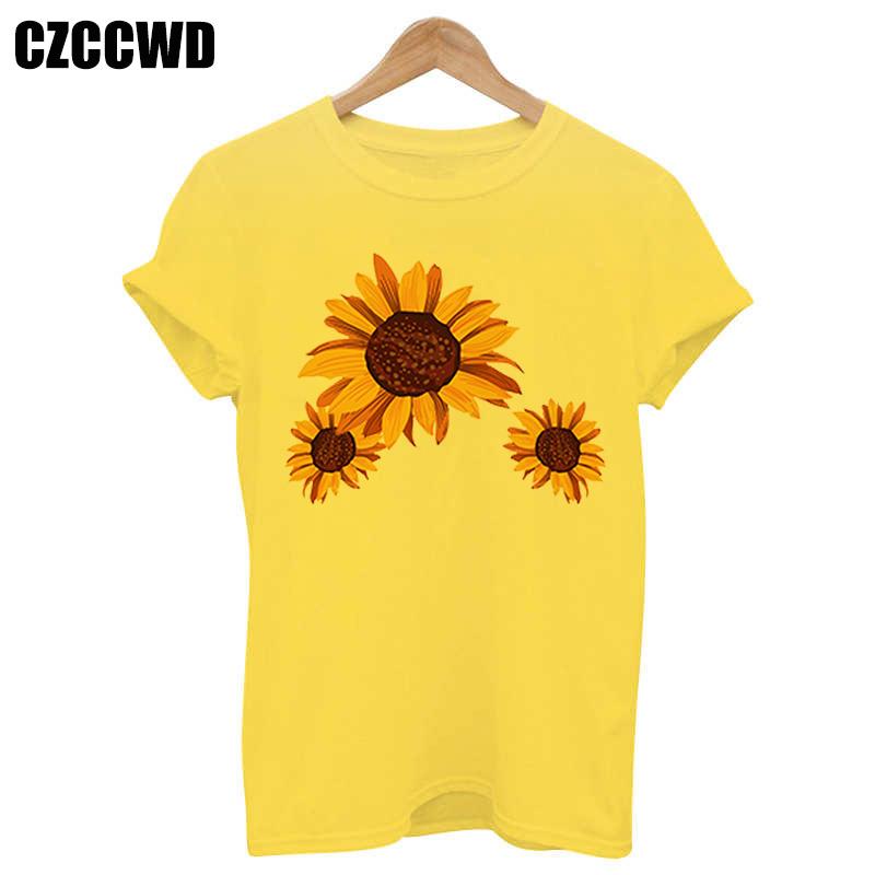 Sunflower Bee Kind Yellow Women Tshirt Aesthetics Graphic Short Sleeve Cotton Polyester T Shirts Female Camisetas Verano Mujer