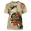 New Vintage T Shirt Men Japanese Style Short Sleeve Tops 3D Cat Tattoo Print O-neck T-shirts Oversized Tee Shirt Men Clothing